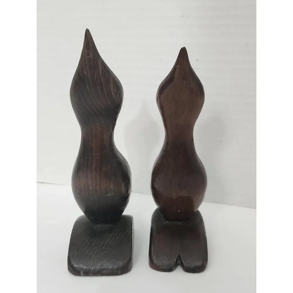 Mid Century Modern Carved Wood Bird Figurine Pair Sculpture